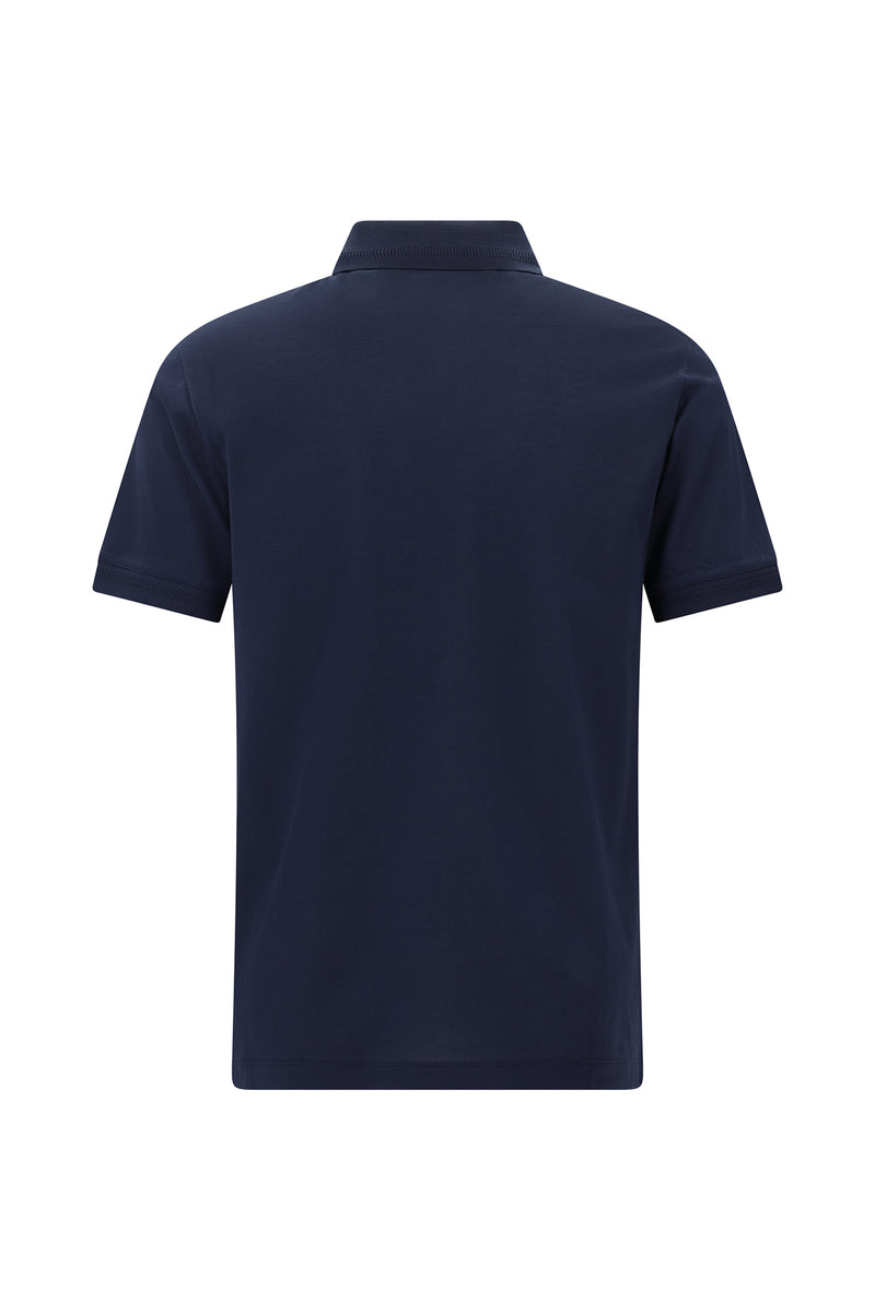 Orta Lacivert Slim Fit Dar Kesim Nakışlı Merserize Pamuk Polo Yaka T-shirt
