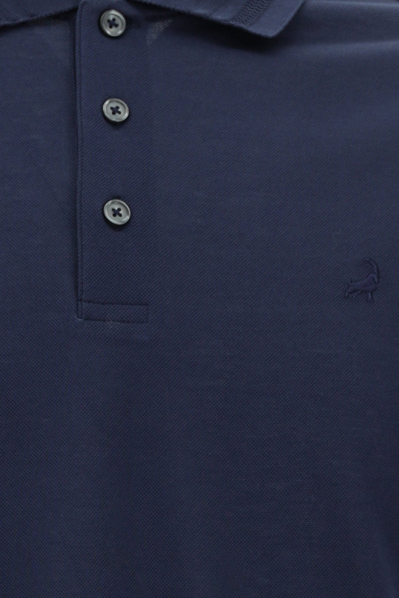 Orta Lacivert Slim Fit Dar Kesim Nakışlı Merserize Pamuk Polo Yaka T-shirt