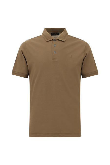 Açık Kahve Slim Fit Dar Kesim Nakışlı Merserize Pamuk Polo Yaka T-shirt