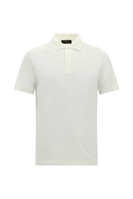 Kırık Beyaz Slim Fit Dar Kesim Nakışlı Merserize Pamuk Polo Yaka T-shirt