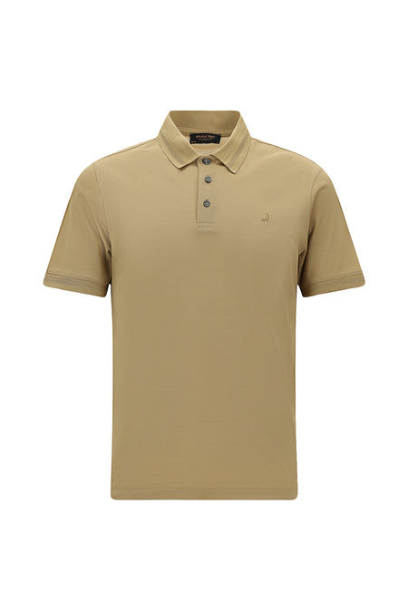 Camel Slim Fit Dar Kesim Nakışlı Merserize Pamuk Polo Yaka T-shirt