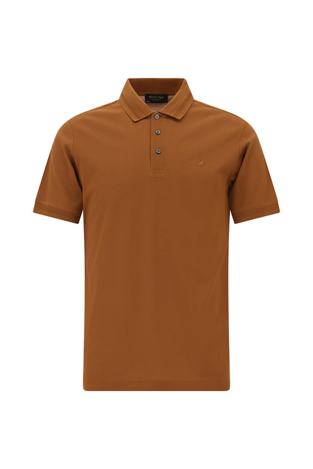 Taba Slim Fit Dar Kesim Nakışlı Merserize Pamuk Polo Yaka T-shirt