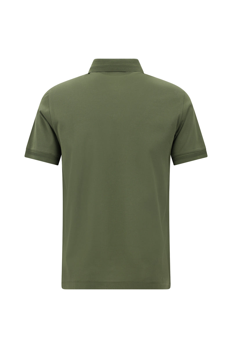 Orta Haki Slim Fit Dar Kesim Nakışlı Merserize Pamuk Polo Yaka T-shirt