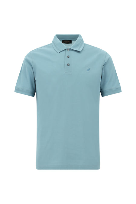 Açık Petrol Slim Fit Dar Kesim Nakışlı Merserize Pamuk Polo Yaka T-shirt