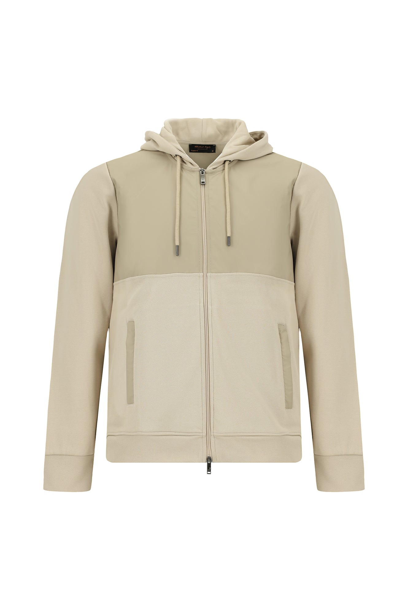 Açık Bej Kapüşonlu Regular Fit Pamuklu Fermuarlı Sweatshirt