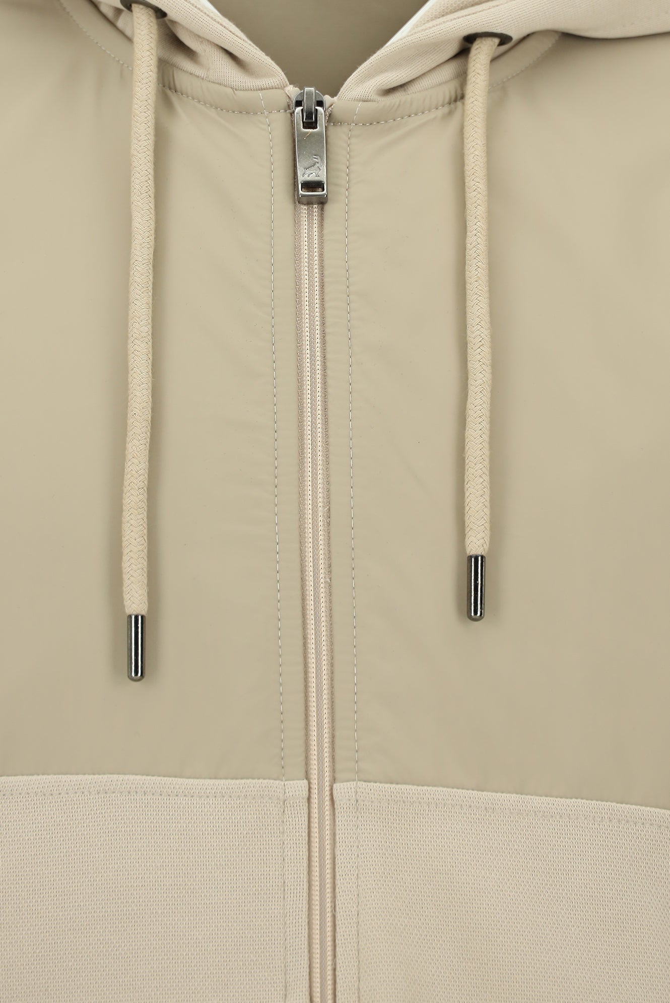 Açık Bej Kapüşonlu Regular Fit Pamuklu Fermuarlı Sweatshirt