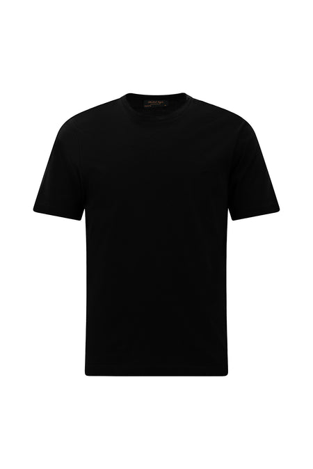 Siyah Bisiklet Yaka Regular Fit Nakışlı Pamuklu T-shirt
