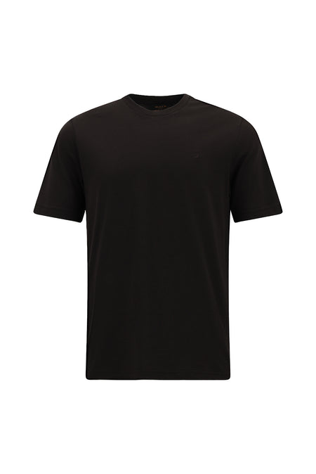 Koyu Kahve Bisiklet Yaka Regular Fit Nakışlı Pamuklu T-shirt