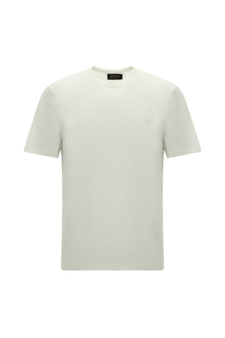 Kırık Beyaz Bisiklet Yaka Regular Fit Nakışlı Pamuklu T-shirt