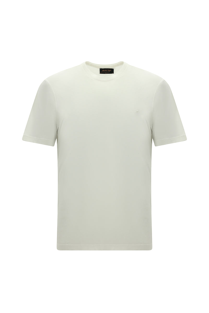Kırık Beyaz Bisiklet Yaka Regular Fit Nakışlı Pamuklu T-shirt