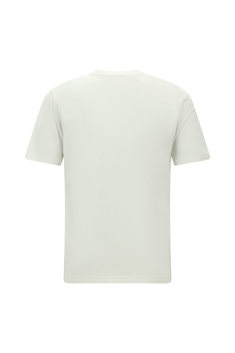Kırık Beyaz Bisiklet Yaka Regular Fit Nakışlı Pamuklu T-shirt