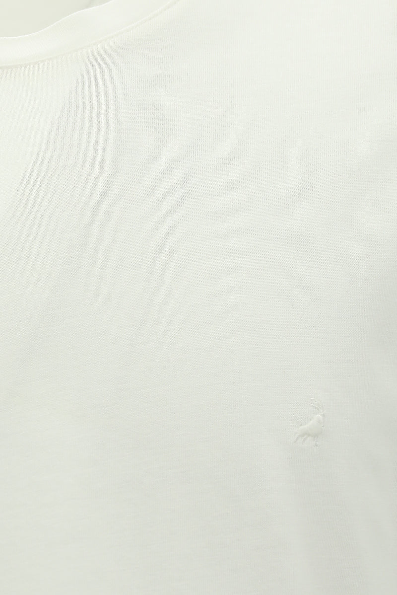 Kırık Beyaz Bisiklet Yaka Regular Fit Nakışlı Pamuklu T-shirt
