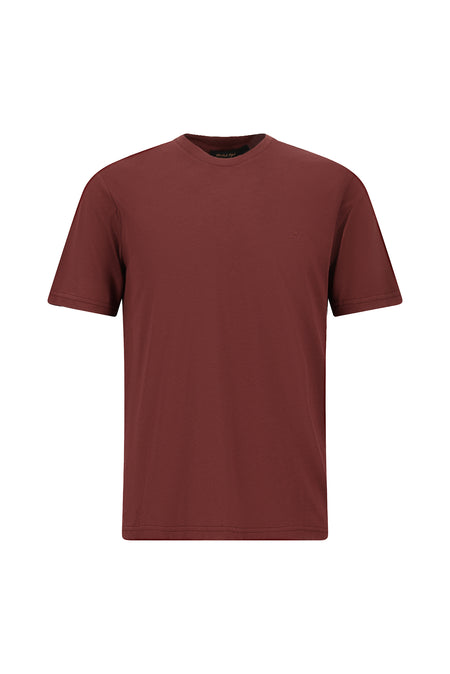 Koyu Bordo Bisiklet Yaka Regular Fit Nakışlı Pamuklu T-shirt