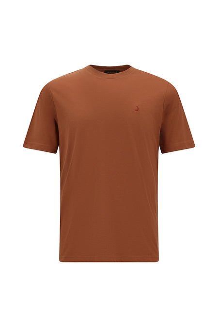 Kiremit Bisiklet Yaka Regular Fit Nakışlı Pamuklu T-shirt