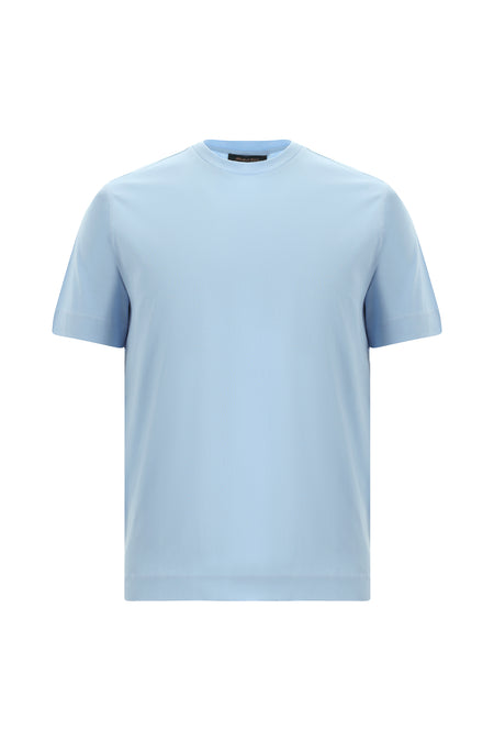 Gök Mavisi Bisiklet Yaka Regular Fit Nakışlı Merserize Pamuk T-shirt