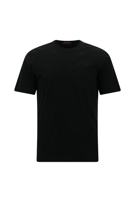 Siyah Bisiklet Yaka Slim Fit Dar Kesim Nakışlı Pamuk T-shirt