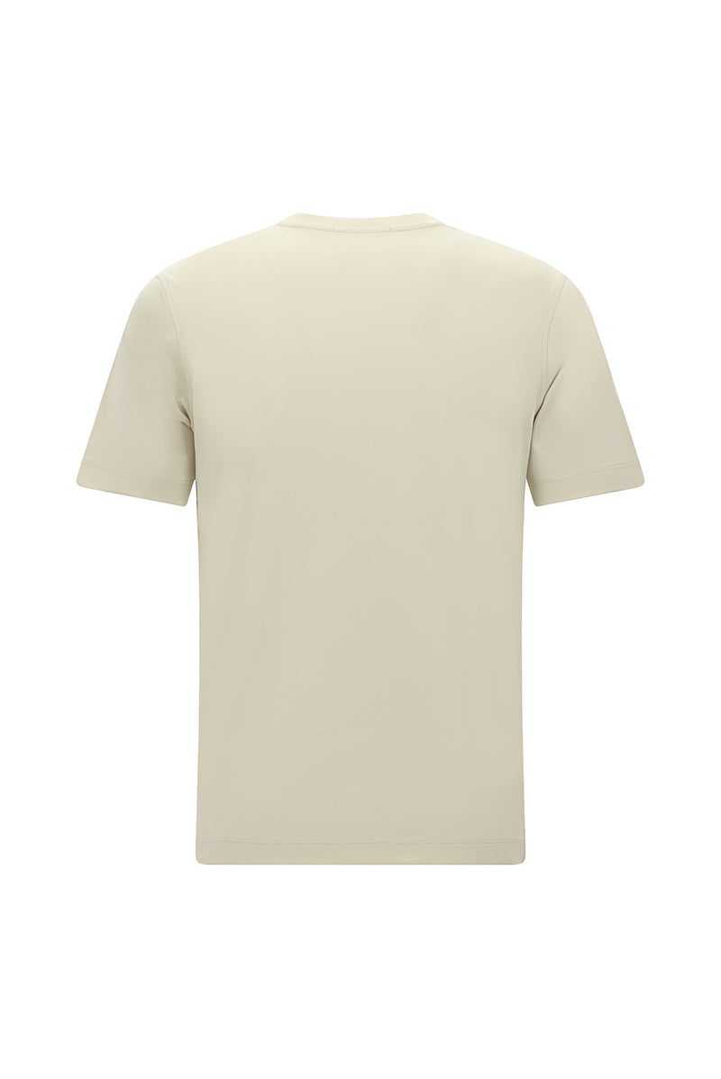 Açık Bej Bisiklet Yaka Slim Fit Dar Kesim Nakışlı Pamuk T-shirt