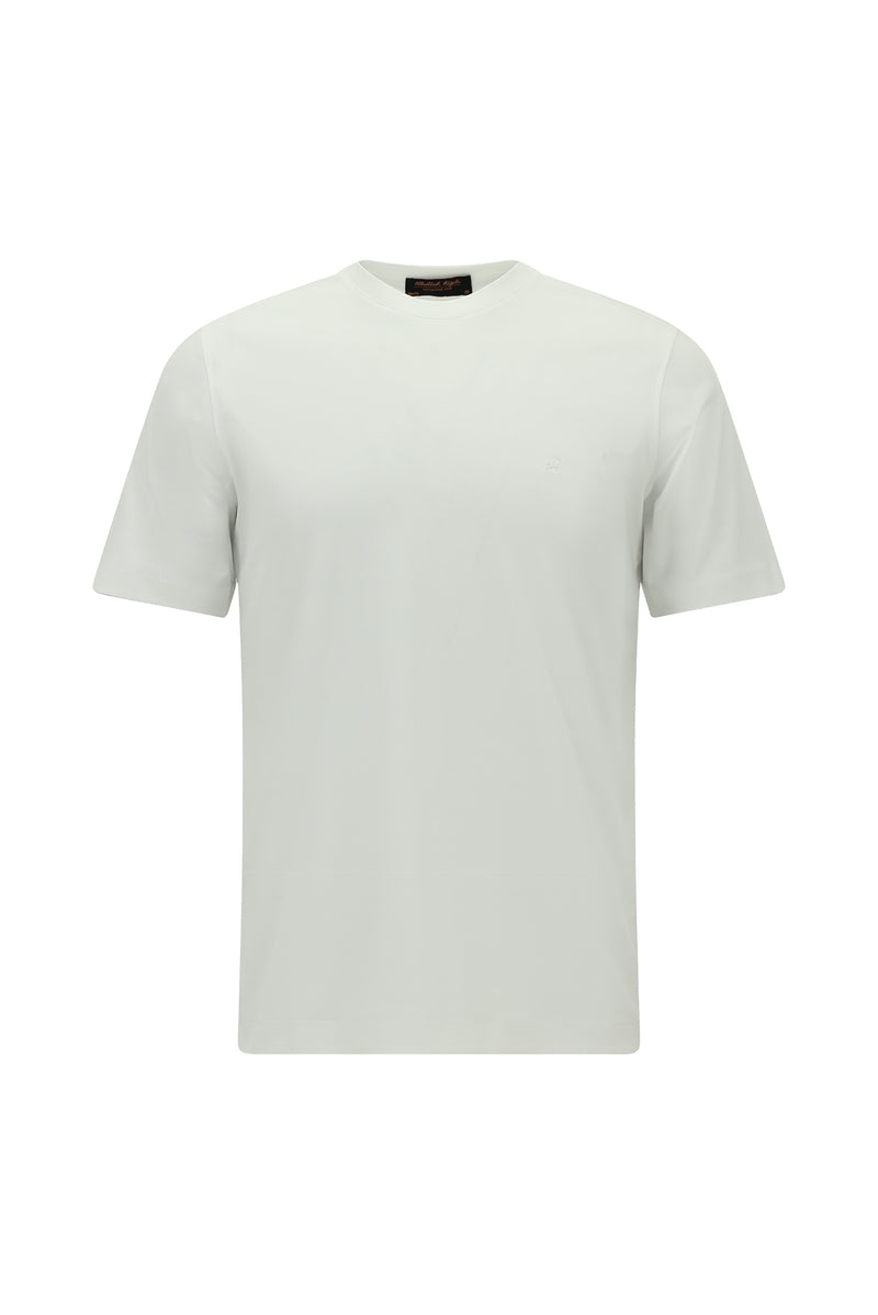 Beyaz Bisiklet Yaka Slim Fit Dar Kesim Nakışlı Pamuk T-shirt