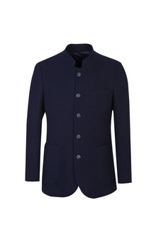 Lacivert 7 Drop Slim Fit Dar Kesim Yünlü Desenli Ceket-Abdullah Ki??l?