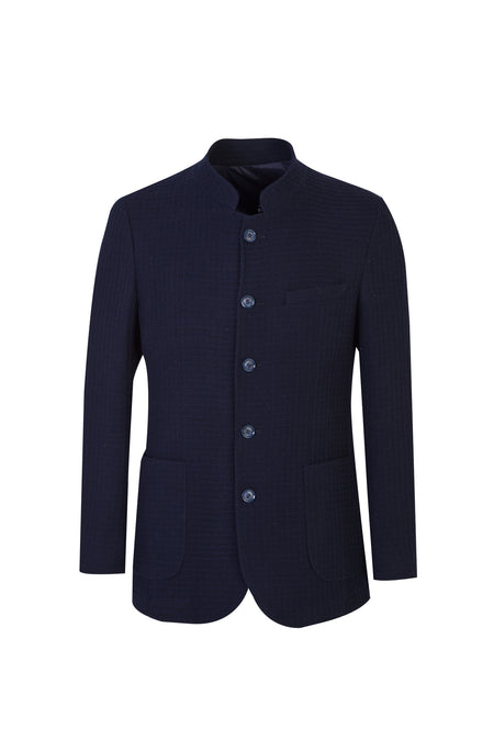 Lacivert 7 Drop Slim Fit Dar Kesim Yünlü Desenli Ceket-Abdullah Ki??l?