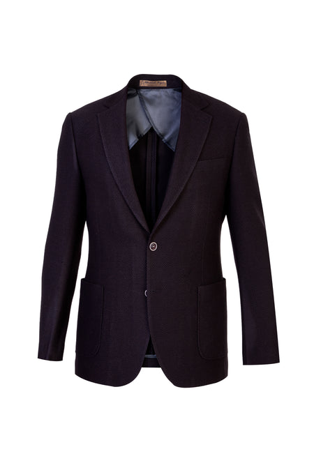 Siyah İtalyan Slim Fit Dar Kesim Yünlü Kuşgözü Ceket