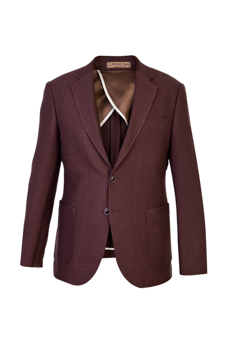 Koyu Kahve İtalyan Slim Fit Dar Kesim Yünlü Kuşgözü Ceket