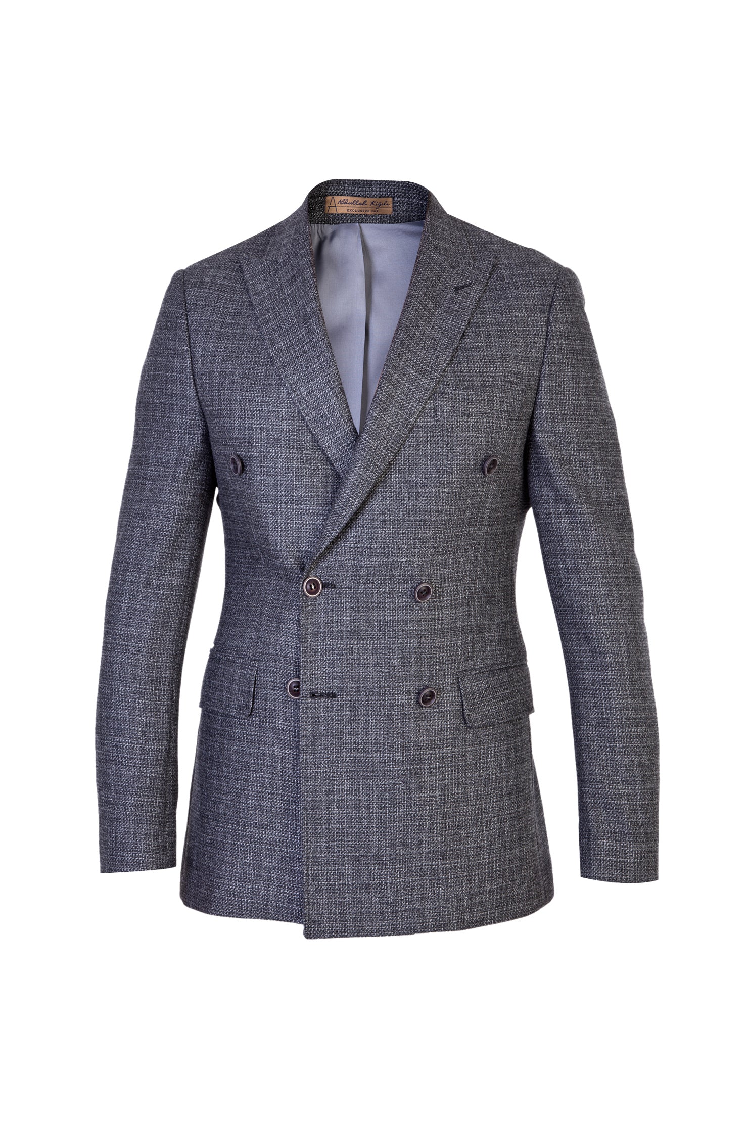 Orta Füme 7 Drop Slim Fit Dar Kesim Yünlü ?talyan Kruvaze Ku?gözü Ceket-Abdullah Ki??l?