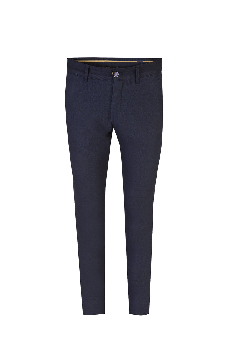 Koyu Mavi Slim Fit Dar Kesim Kuşgözü Likralı Kanvas / Chino Pantolon