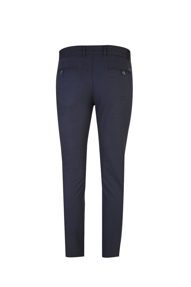 Koyu Mavi Slim Fit Dar Kesim Ku?gözü Pileli Likral? Kanvas / Chino Pantolon-Abdullah Ki??l?