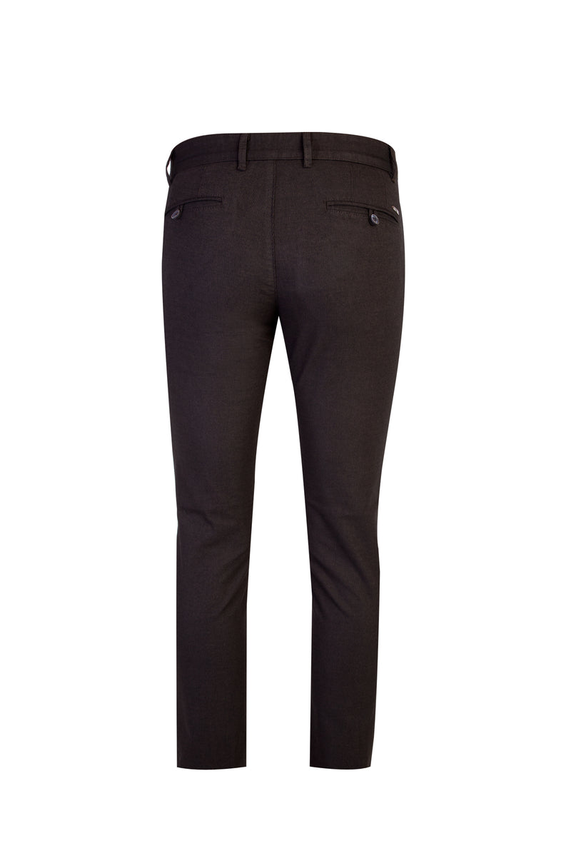 Koyu Kahve Slim Fit Dar Kesim Kuşgözü Likralı Kanvas / Chino Pantolon