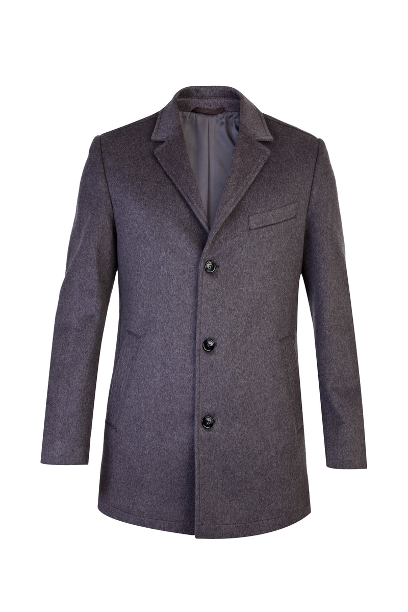 Orta Füme İtalyan Kaşmir Slim Fit Dar Kesim  Kaban