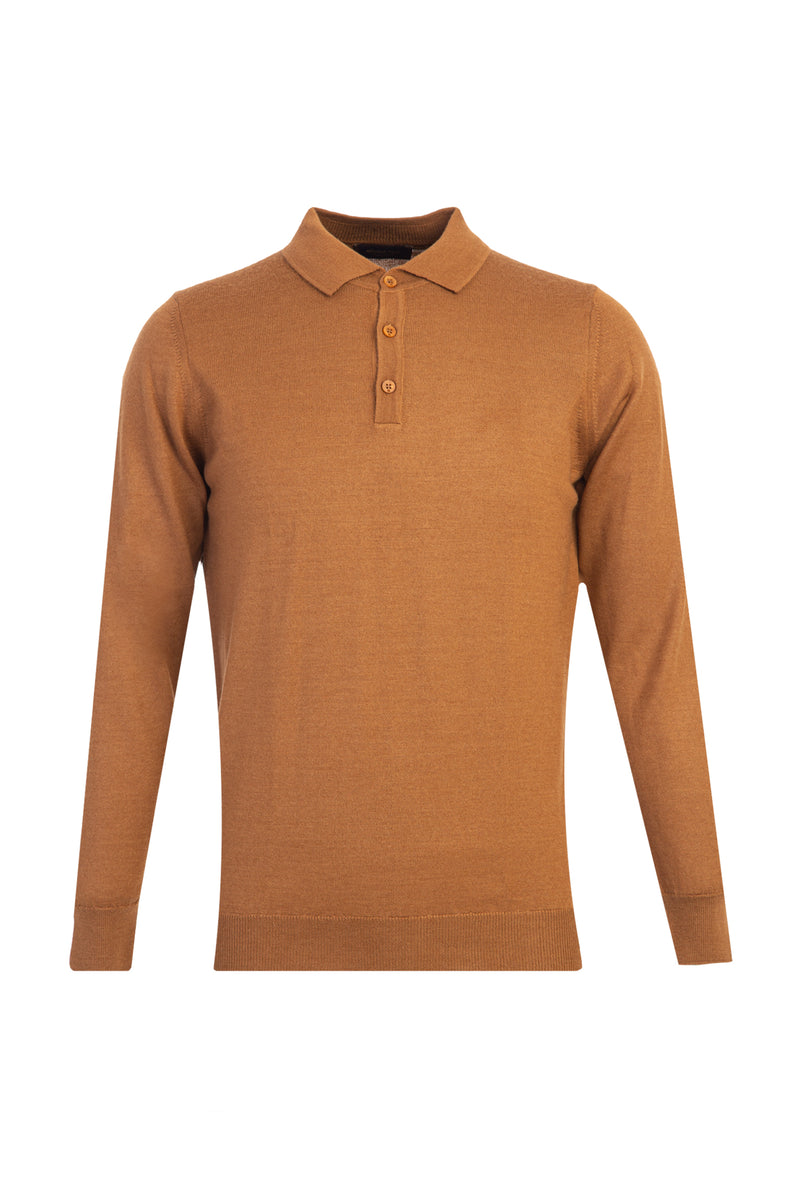 Açık Kahve - Camel Polo Yaka Regular Fit Yünlü Triko Kazak
