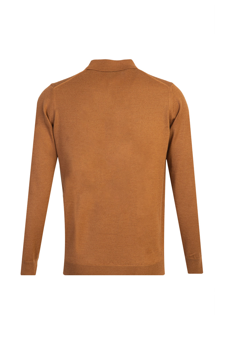 Açık Kahve - Camel Polo Yaka Regular Fit Yünlü Triko Kazak