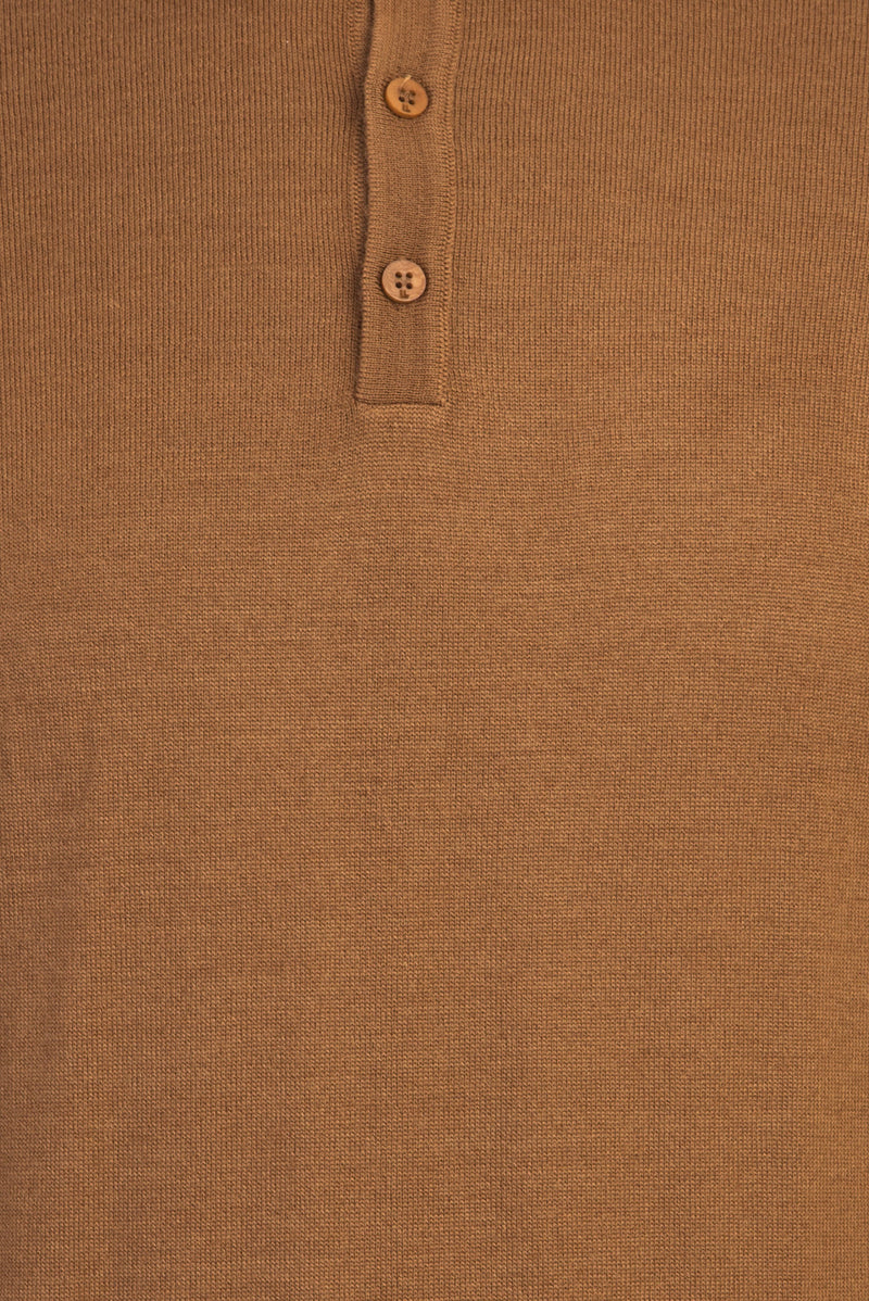 Açık Kahve - Camel Polo Yaka Regular Fit Yünlü Triko Kazak