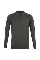 Haki Polo Yaka Regular Fit Yünlü Triko Kazak