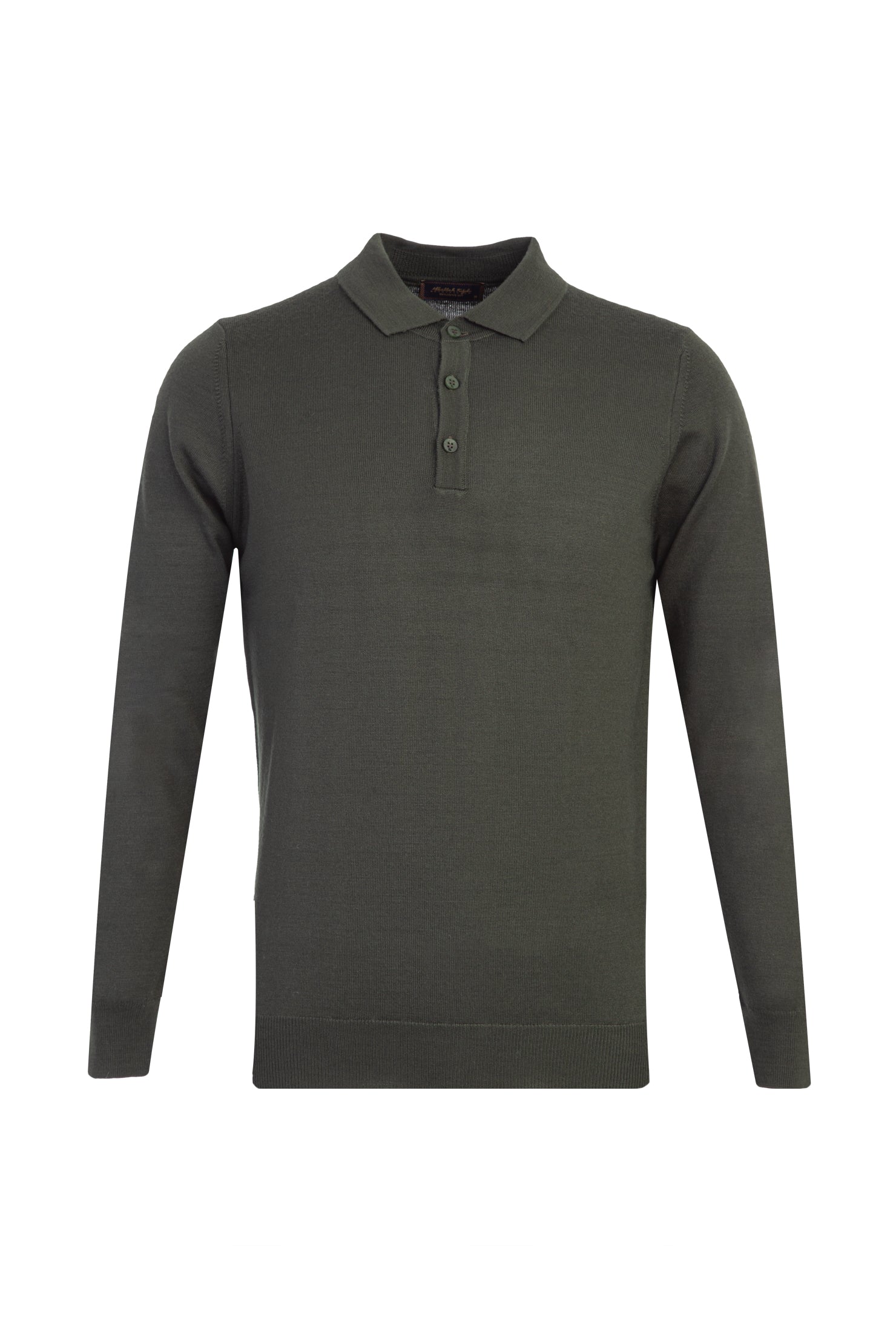 Haki Polo Yaka Regular Fit Yünlü Triko Kazak