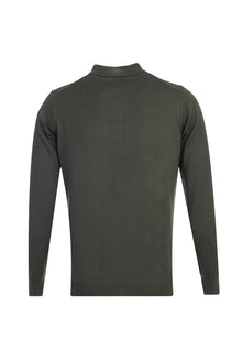 Haki Polo Yaka Regular Fit Yünlü Triko Kazak