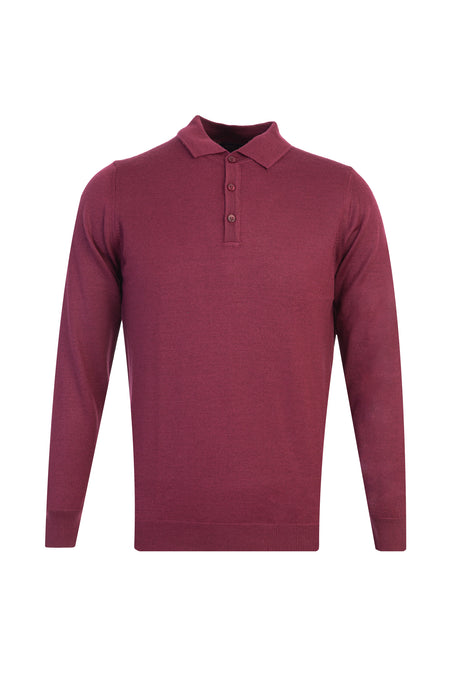 Bordo Polo Yaka Regular Fit Yünlü Triko Kazak