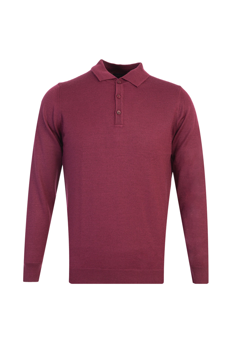 Bordo Polo Yaka Regular Fit Yünlü Triko Kazak