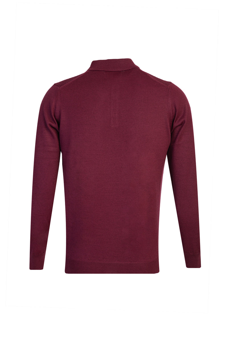 Bordo Polo Yaka Regular Fit Yünlü Triko Kazak