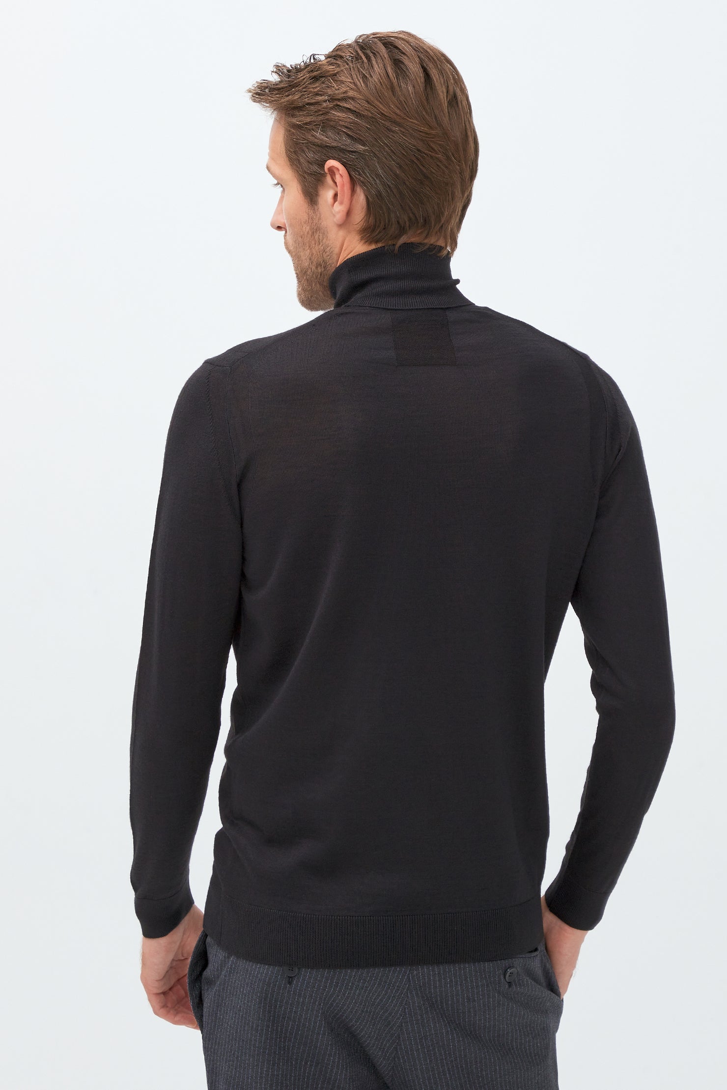 Siyah Balıkçı Yaka Slim Fit Dar Kesim Yünlü Triko Kazak