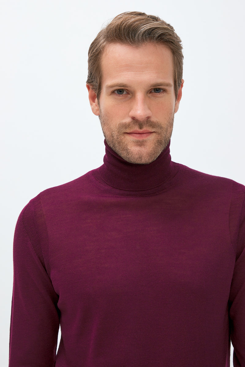 Kırmızı Balıkçı Yaka Regular Fit Yünlü Triko Kazak