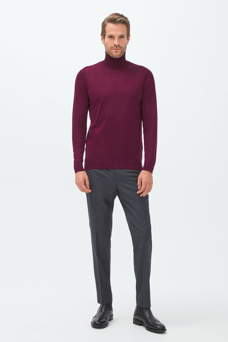 Kırmızı Balıkçı Yaka Regular Fit Yünlü Triko Kazak