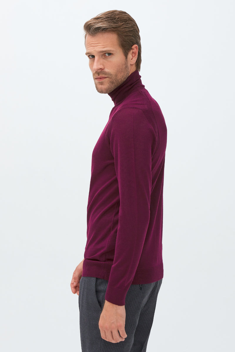 Kırmızı Balıkçı Yaka Regular Fit Yünlü Triko Kazak