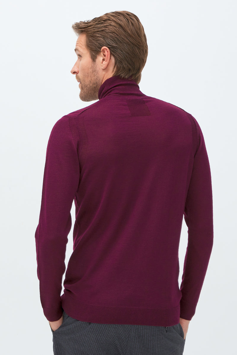 Kırmızı Balıkçı Yaka Regular Fit Yünlü Triko Kazak