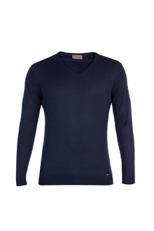 Lacivert V Yaka Regular Fit Yünlü Triko Kazak