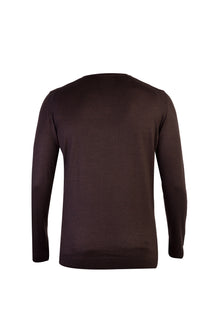 Kahve V Yaka Regular Fit Yünlü Triko Kazak