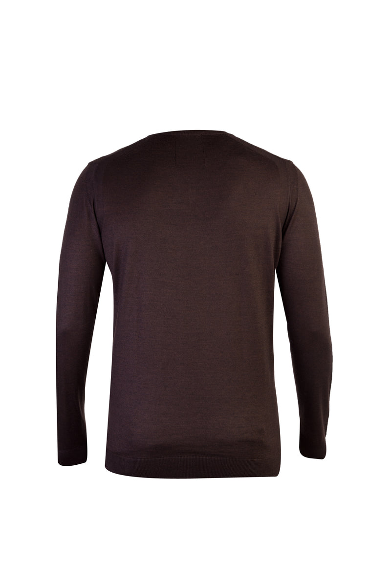 Kahve V Yaka Regular Fit Yünlü Triko Kazak