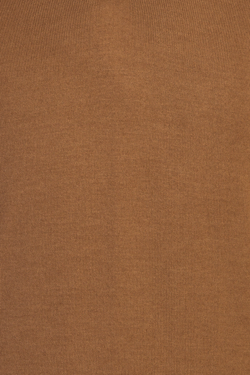 Açık Kahve - Camel V Yaka Regular Fit Yünlü Triko Kazak