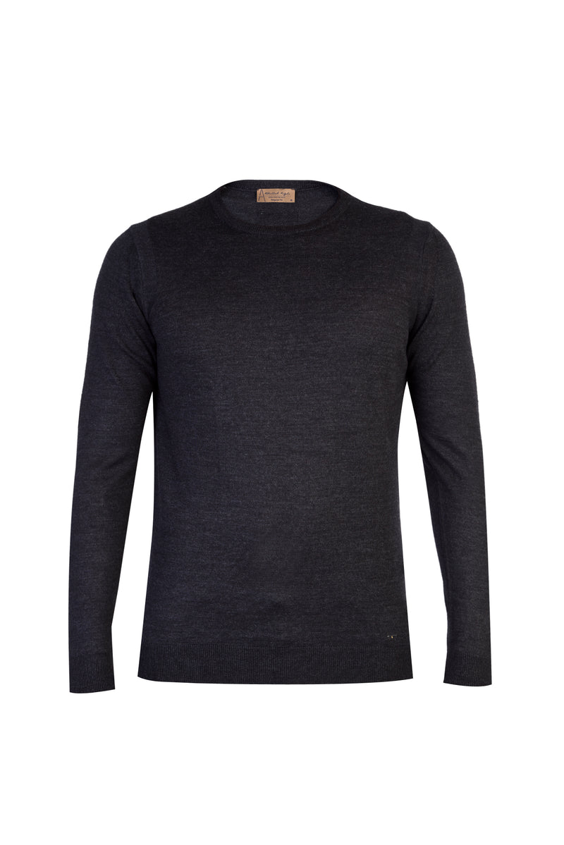 Antrasit Bisiklet Yaka Regular Fit Yünlü Triko Kazak